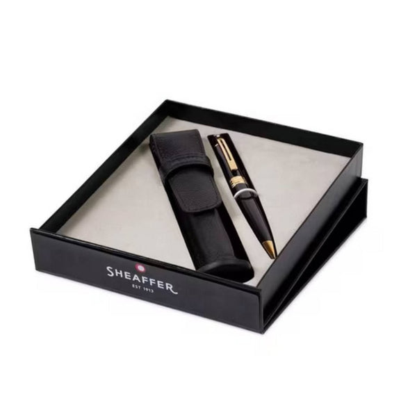 Sheaffer 300 Bright chrome gold tone met lederen penetui