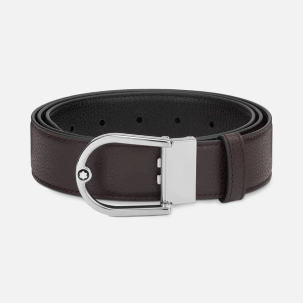 Horseshoe buckle grainy ebony/black 35mm reversible leather belt