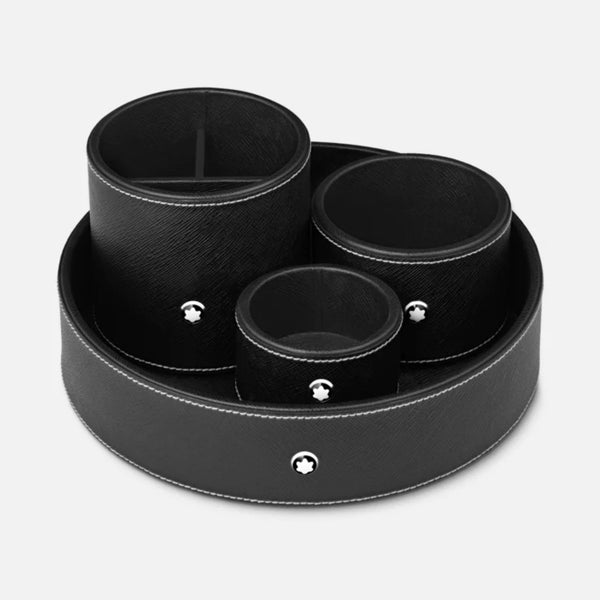 Montblanc Round desk tray in black leather (Small)