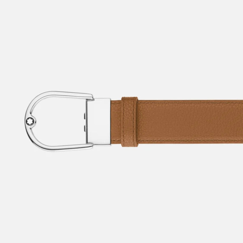 Horseshoe buckle grainy caramel/black 35mm reversible leather belt